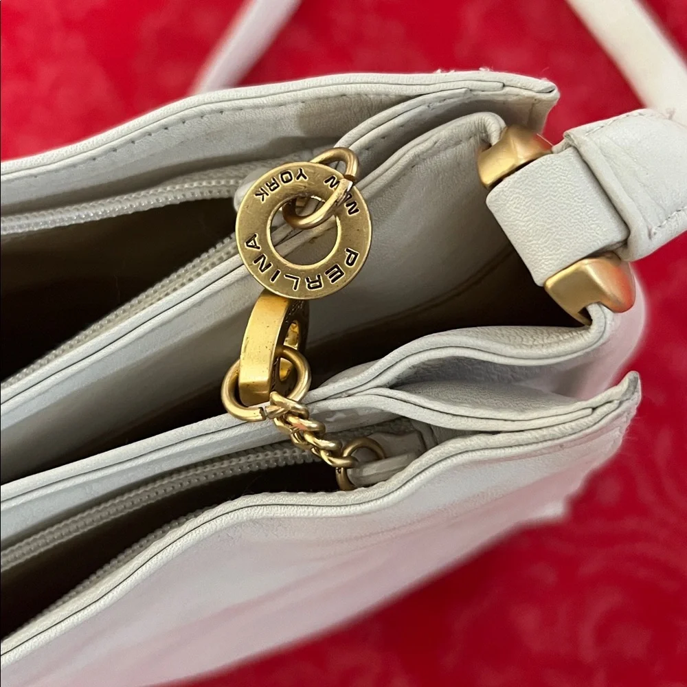 Perlina Cream Ivory Genuine Leather Crossbody Shoulder Bag Adjustable Strap